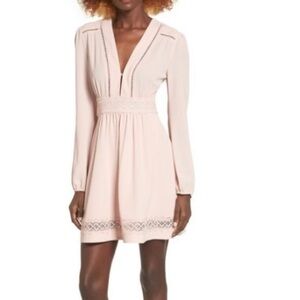 WAYF Long Sleeve Mini Dress in Pink Smoke 🩷 see through details Large
